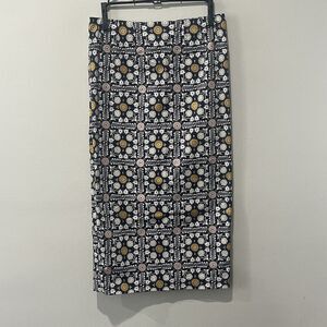 Boden Bi-Stretch Pencil Skirt Women’s 8 Navy Blue Tile Floral Print Midi